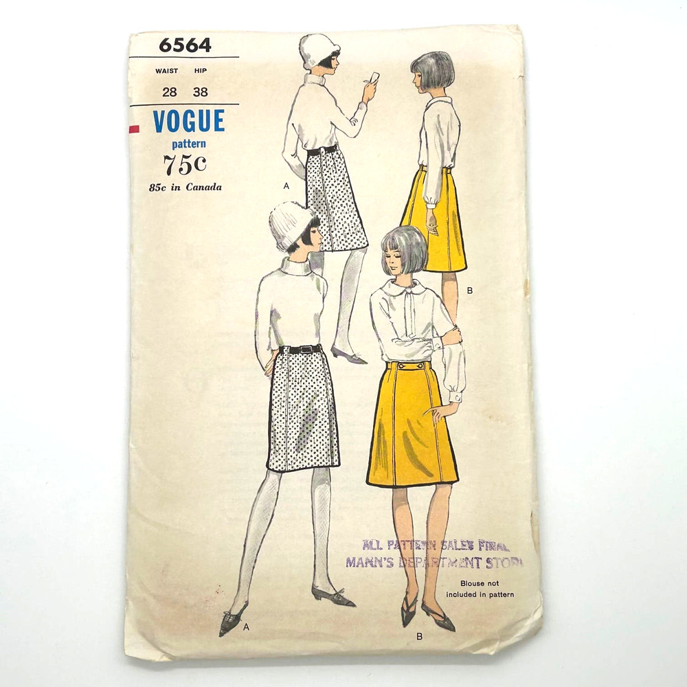 Vogue Vintage 1960's Pattern‎ #6564 Women's Skirt Wasit 28